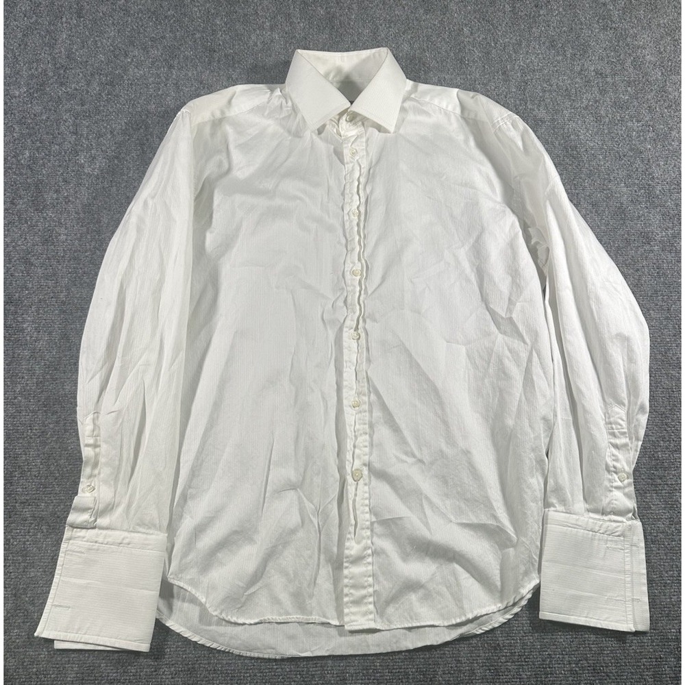 Canali Mens Solid White Dress Shirt 41 16 French Cuff Cotton Made Italy Luxury